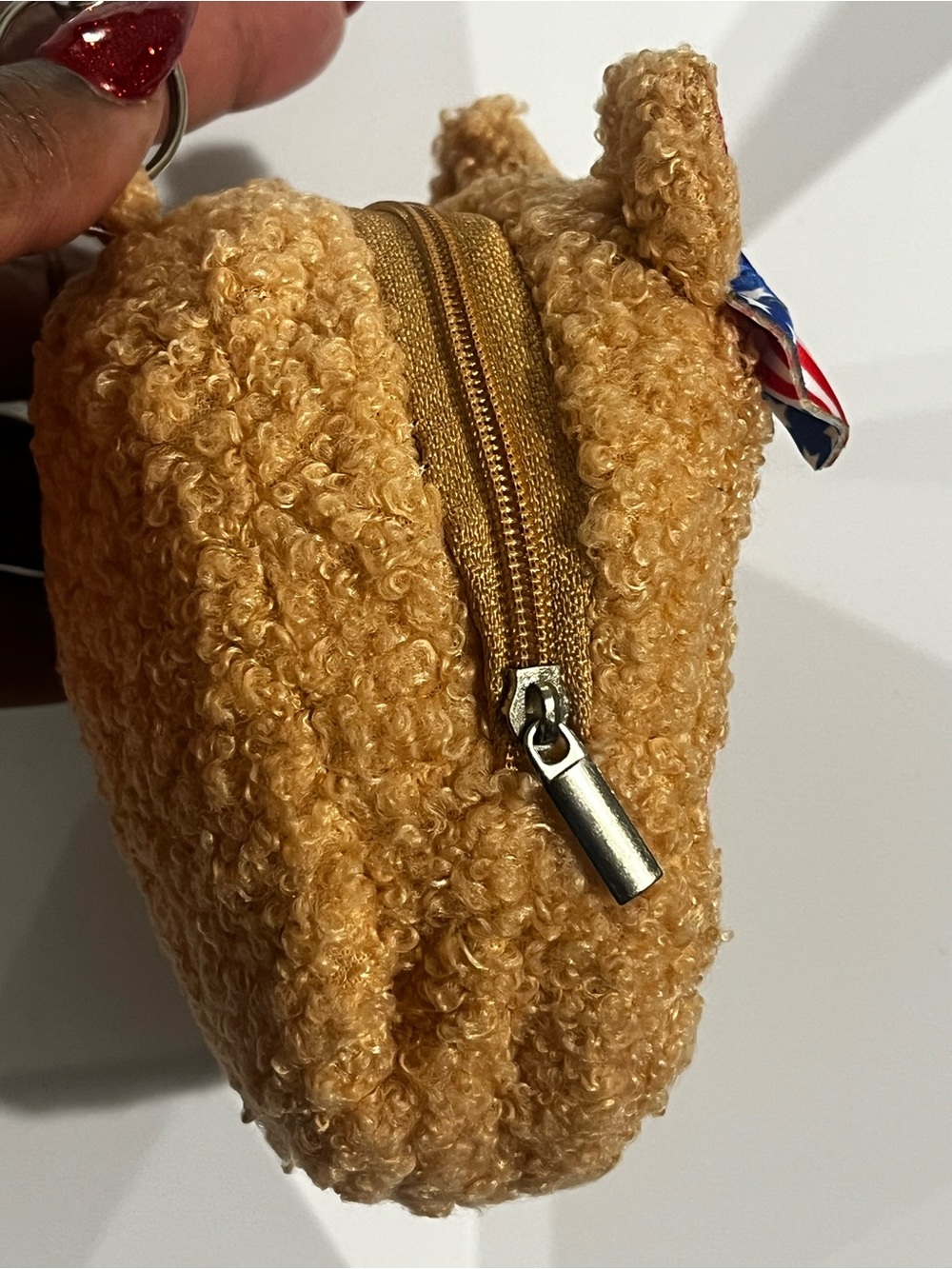 Hand Crafted Plush Bear Keychain Coin Purse - Tan with Pink Accents Bag Charm - Picture 10 of 12